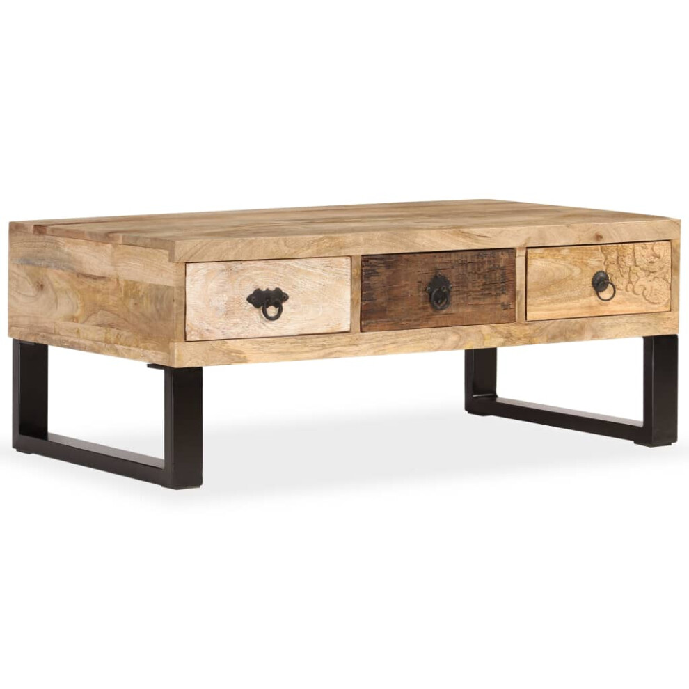 vidaXL Solid Mango Wood Coffee Table with 3 Drawers 90x50x35cm Home Furniture