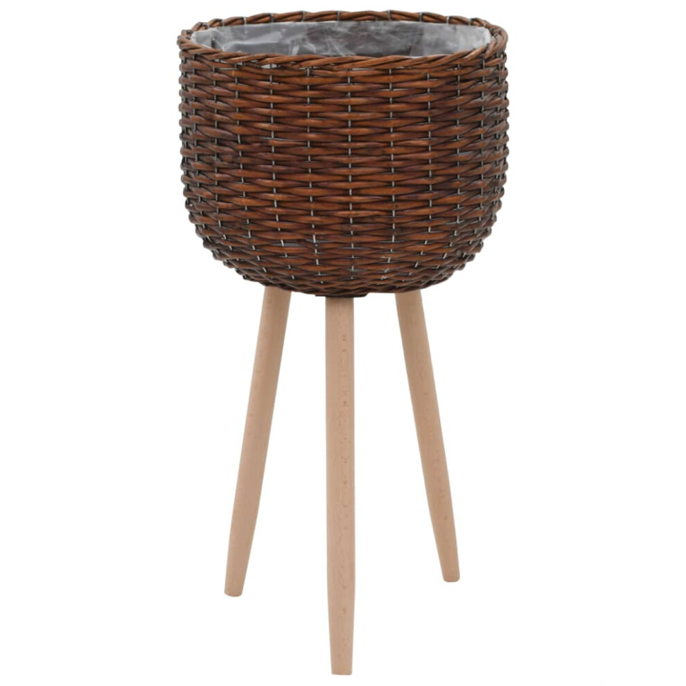 vidaXL Planter Wicker with PE Lining Real Rattan Stand Flower Display Basket