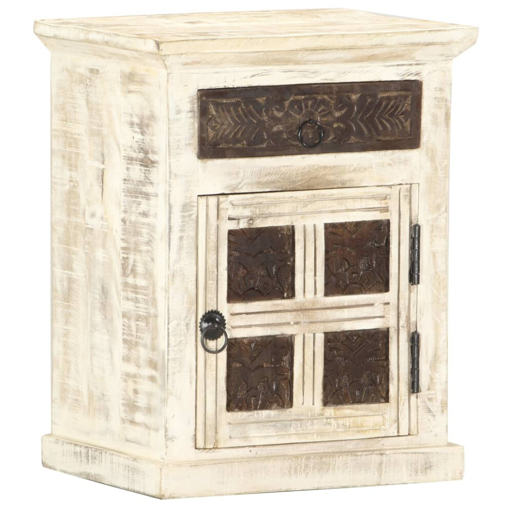 vidaXL Solid Mango Wood Bedside Cabinet White 40x30x50cm Telephone Stands