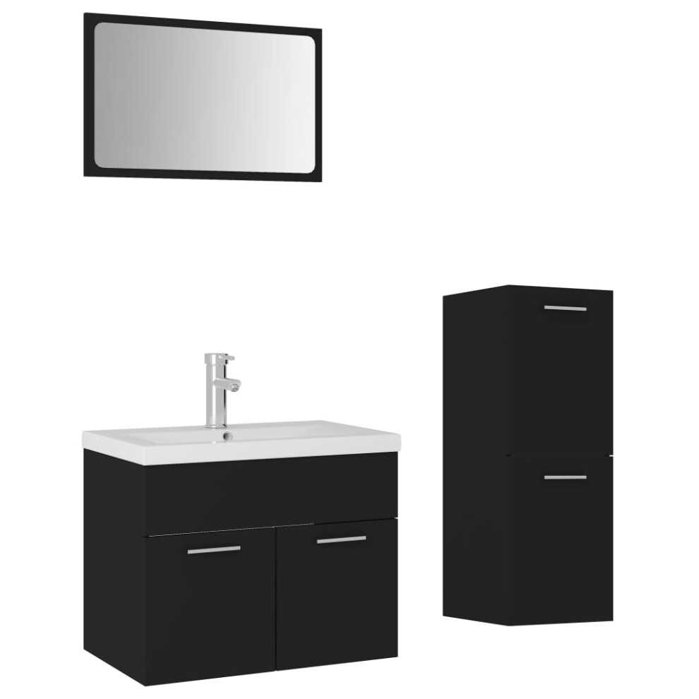 vidaXL Bathroom Furniture Set Black Engineered Wood Mirror Storage Cabinet