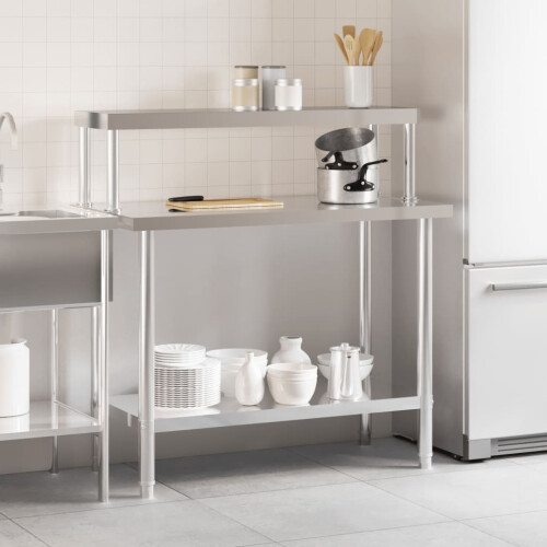 VidaXL vidaXL Kitchen Work Table with Overshelf Prep Catering Table Stainless Steel 2