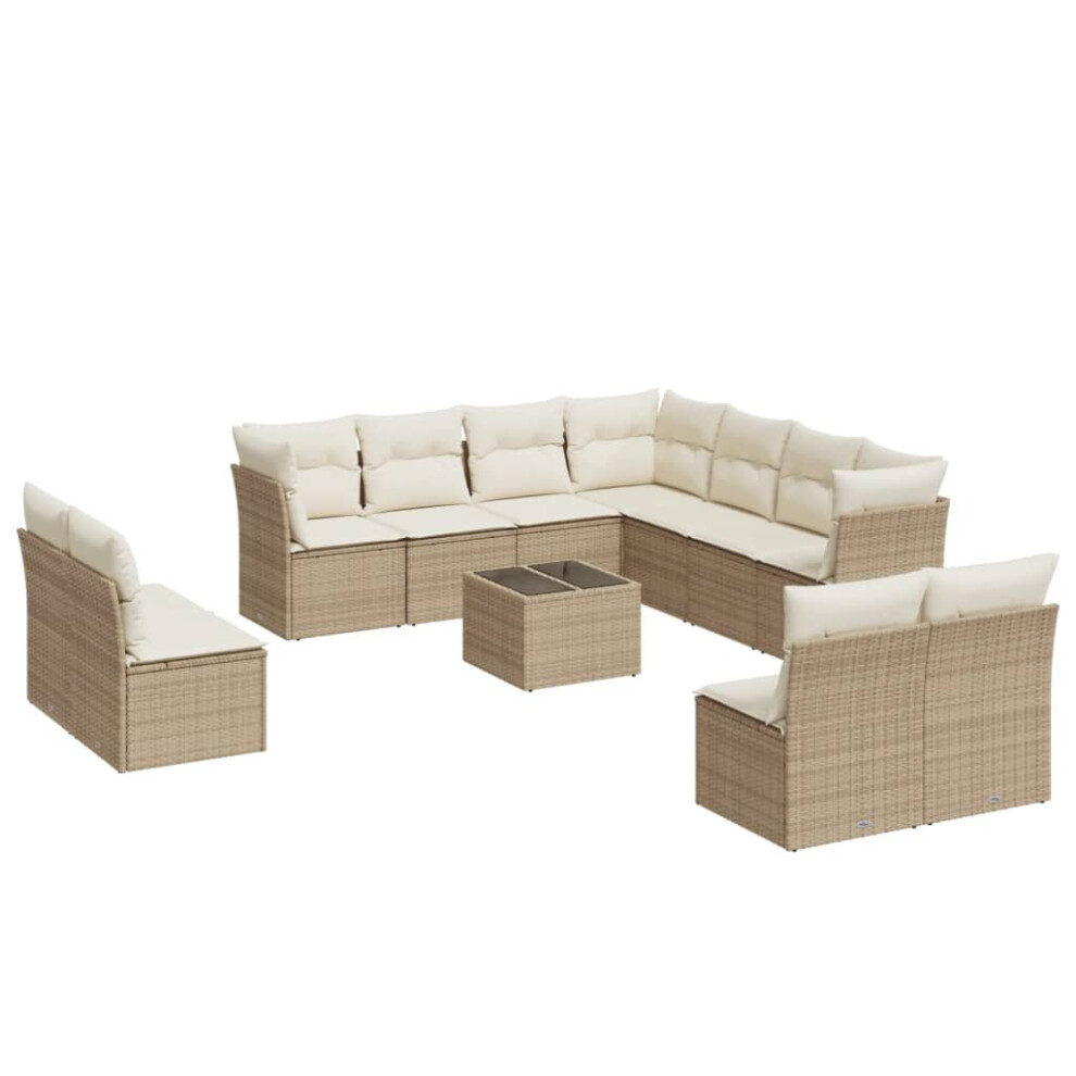 vidaXL Garden Sofa Set 12 Piece with Cushions Outdoor Sofa Beige Poly Rattan