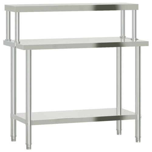 VidaXL vidaXL Kitchen Work Table with Overshelf Prep Catering Table Stainless Steel 1