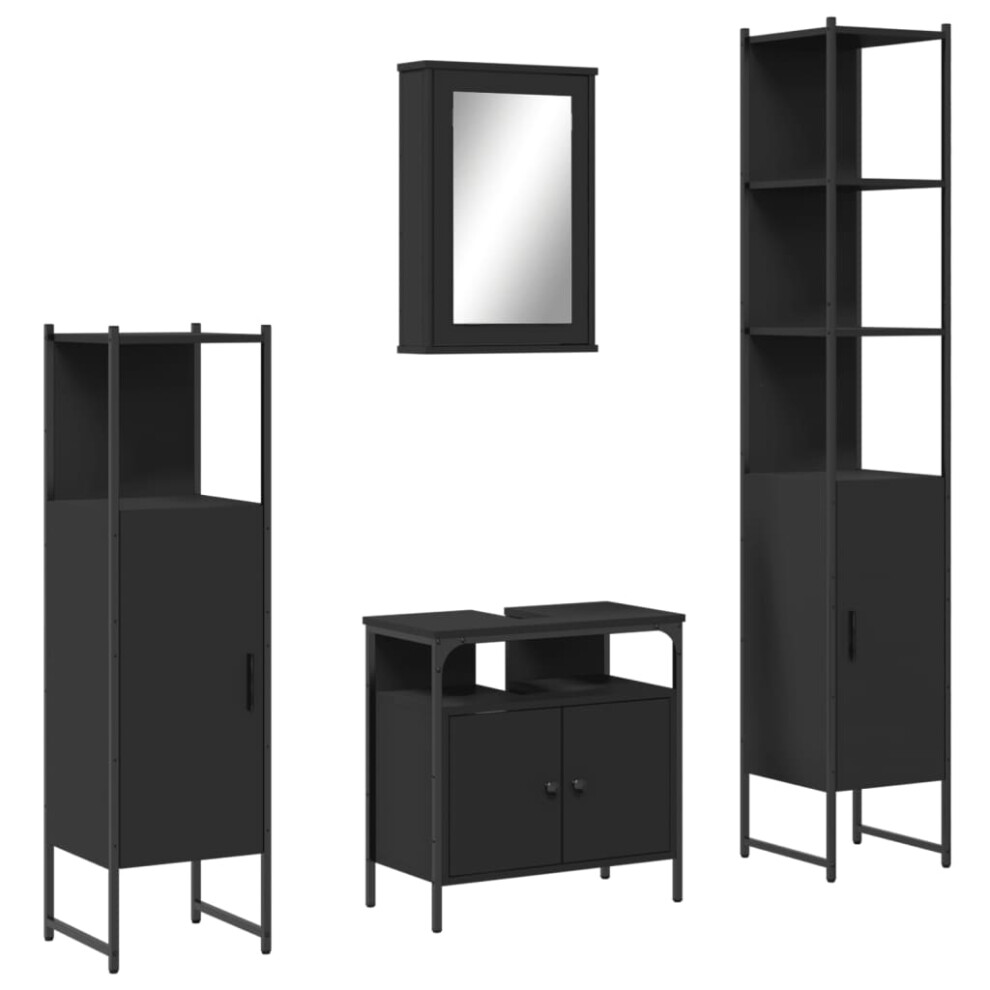 vidaXL Bathroom Furniture Set 4 Piece Mirror Cabinet Black Engineered Wood