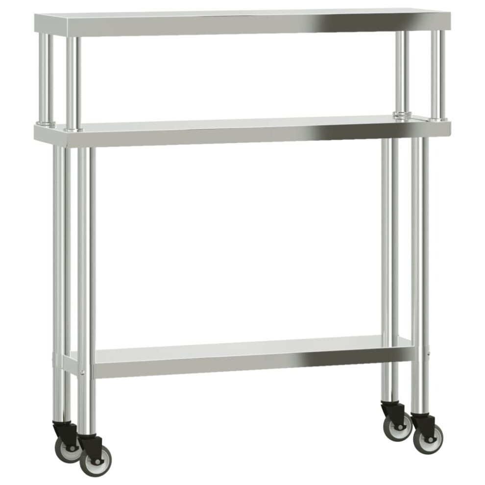 vidaXL Kitchen Work Table with Overshelf Prep Catering Table Stainless Steel