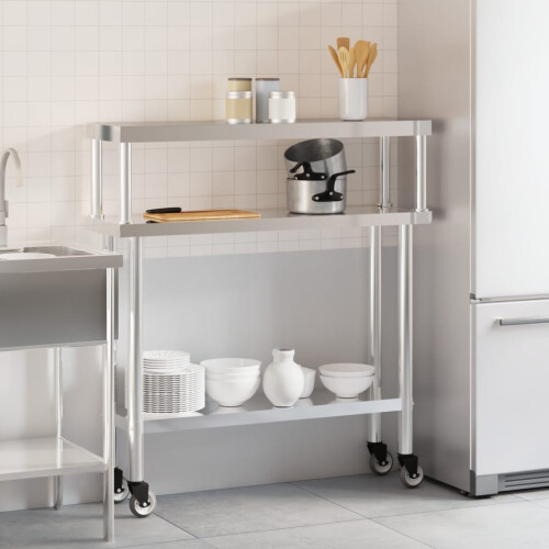 VidaXL vidaXL Kitchen Work Table with Overshelf Prep Catering Table Stainless Steel 2
