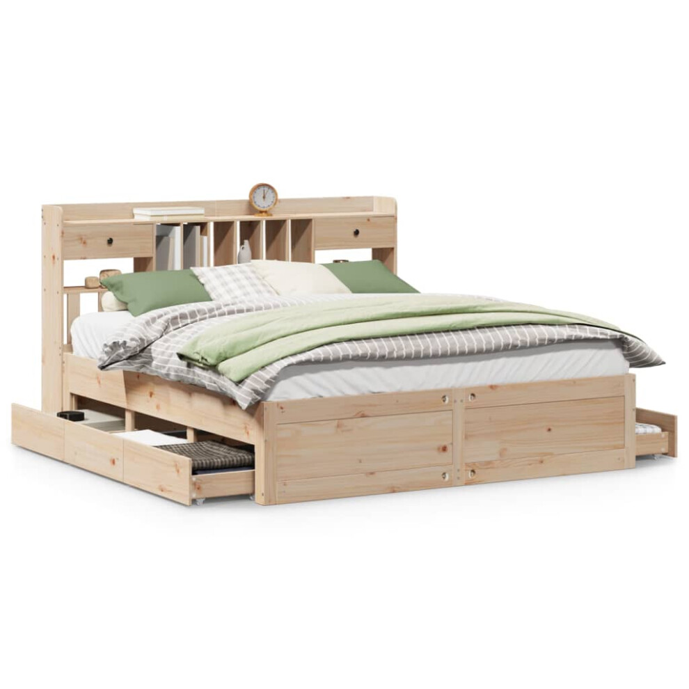 vidaXL Bookcase Bed without Mattress 180x200 cm Super King Solid Wood Pine