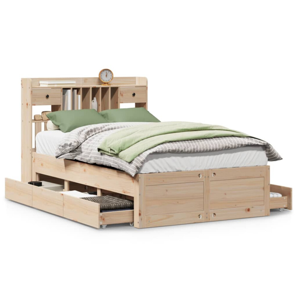 Vidaxl Bookcase Bed Without Mattress Bed 135X190 Cm Double Solid Wood Pine