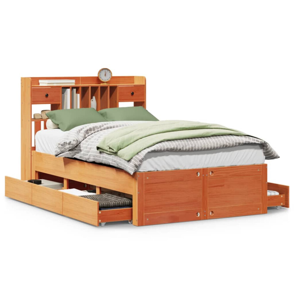 Vidaxl Bookcase Bed Without Mattress Bed Wax Brown Double Solid Wood Pine