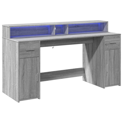 VidaXL vidaXL Desk with LED Lights Writing Working Table Grey Sonoma Engineered Wood 2