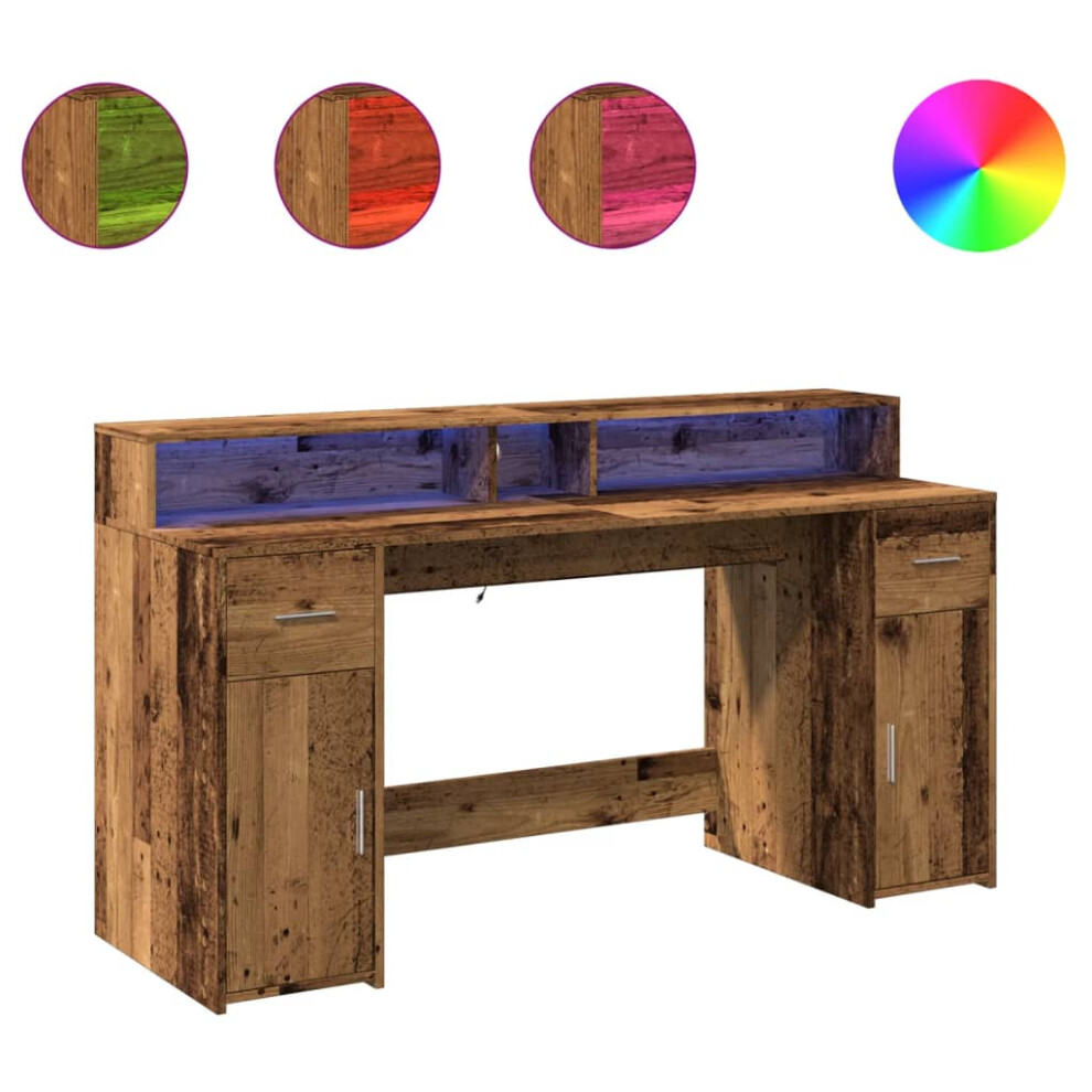 Vidaxl Desk With Led Lights Writing Working Table Old Wood Engineered Wood