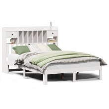 vidaXL Bookcase Bed without Mattress Bed Base White 140x190cm Solid Wood Pine