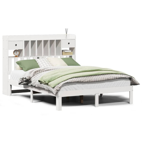 VidaXL vidaXL Bookcase Bed without Mattress Bed Base White 160x200cm Solid Wood Pine 1