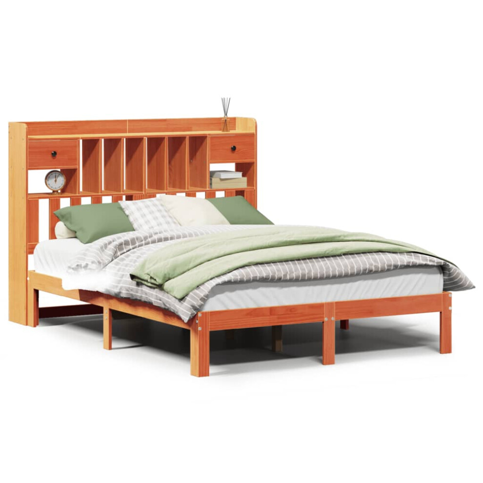 Vidaxl Brown Bookcase Bed Without Mattress Bed Wax 140X200cm Solid Wood Pine