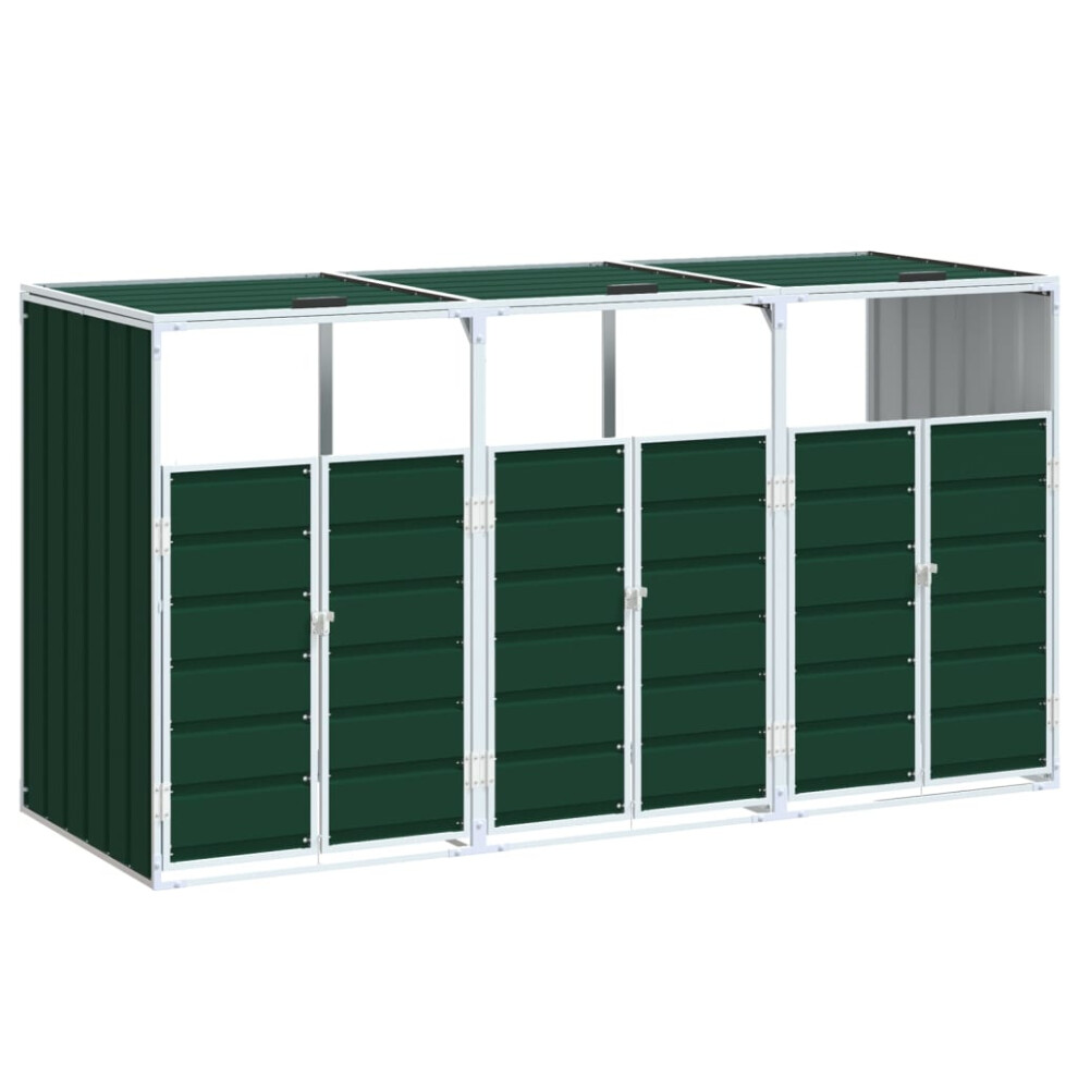 vidaXL Wheelie Bin Storage for Triple Bins Garden Trash Cover Green Steel