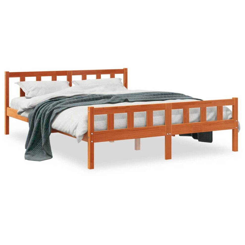 vidaXL Bed Frame with Headboard Wax Brown 150x200 cm King Size Solid Wood Pine