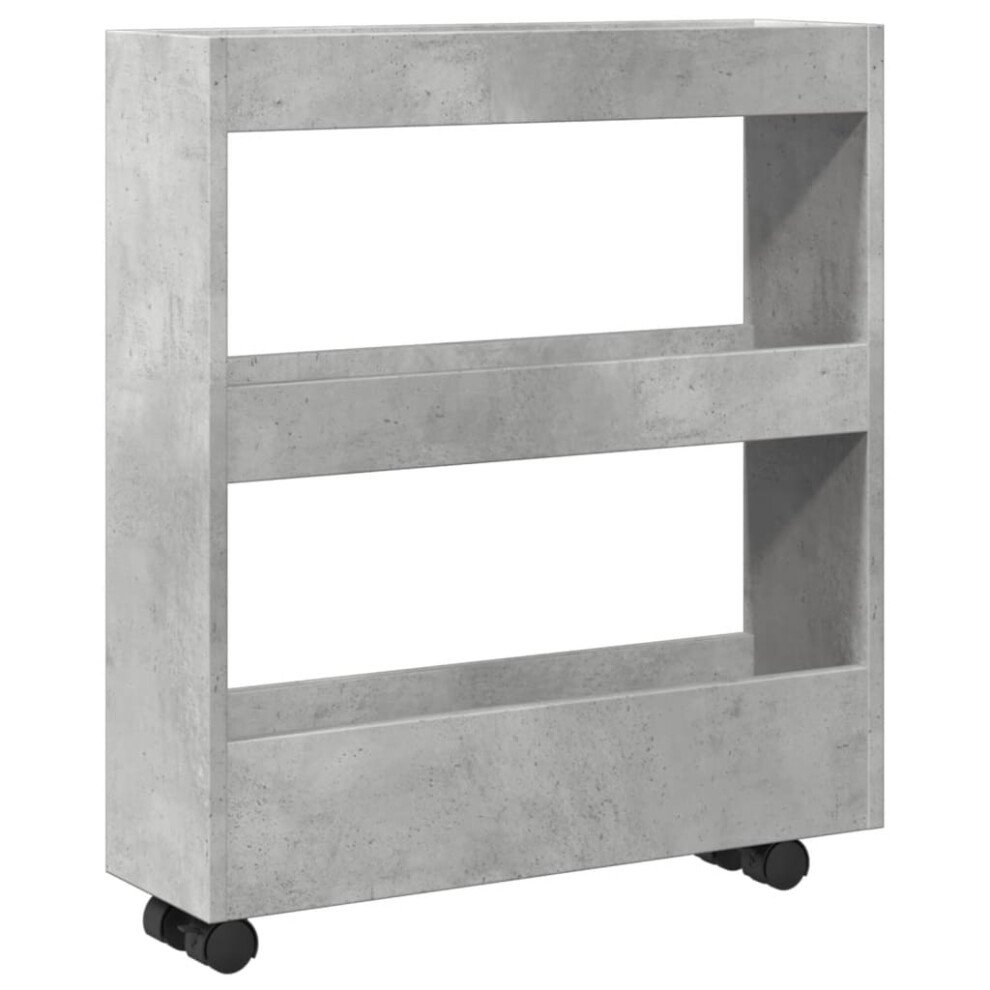 vidaXL Narrow Storage Trolley 3 Tier Bookcase Concrete Grey Engineered Wood