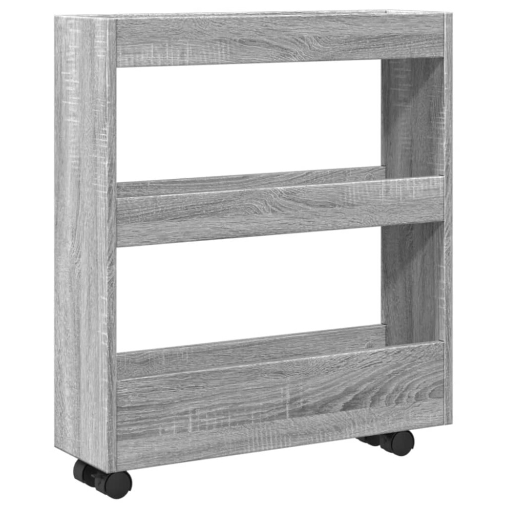 vidaXL Narrow Storage Trolley 3 Tier Rolling Cart Grey Sonoma Engineered Wood