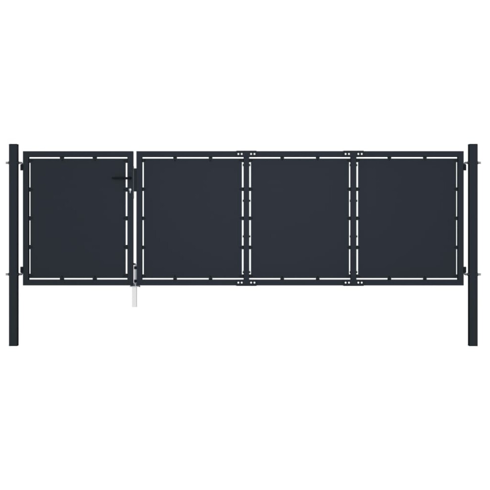Vidaxl Anthracite Garden Gate Steel 350X75cm Outdoor Fence Doors Patio Gate