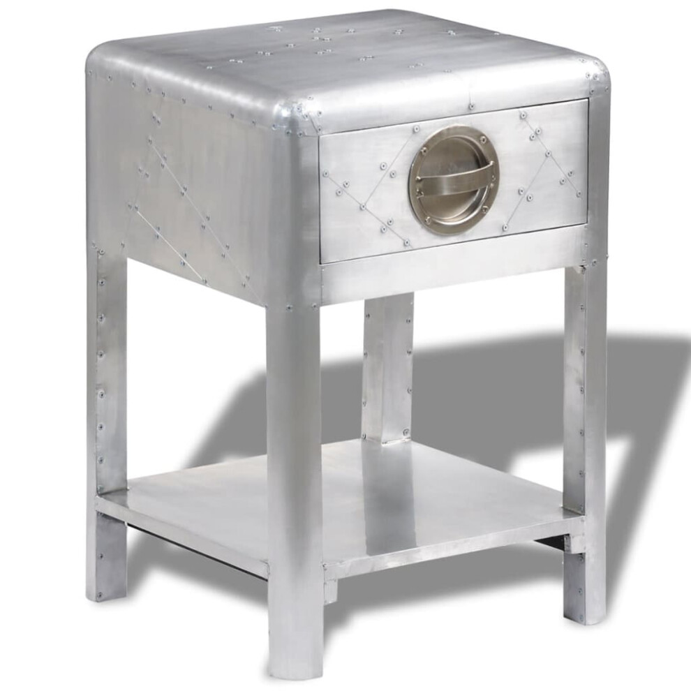vidaXL Aviator Aluminium Side Table 1 Drawer Vintage Aircraft Airman Stand-image-OPC-PFJZKPR-NEW