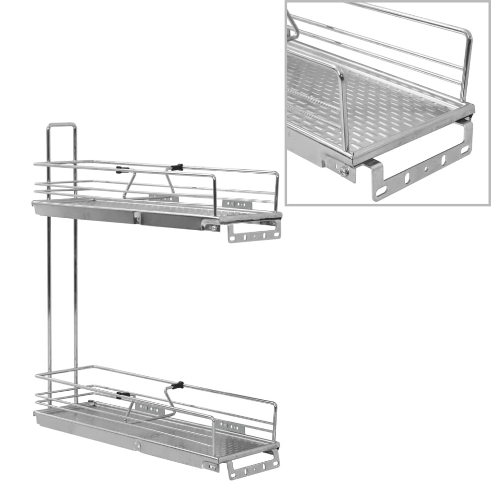 vidaXL 2-Tier Pull-out Kitchen Wire Basket Silver 47x15x54.5cm Rack Organiser