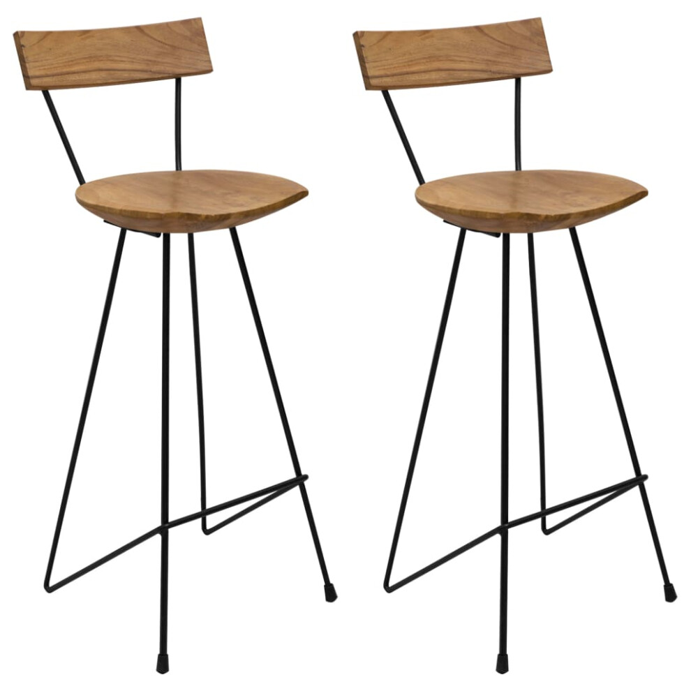 vidaXL 2x Solid Teak Wood Bar Stools Dining Chairs Interior Decoration Pub