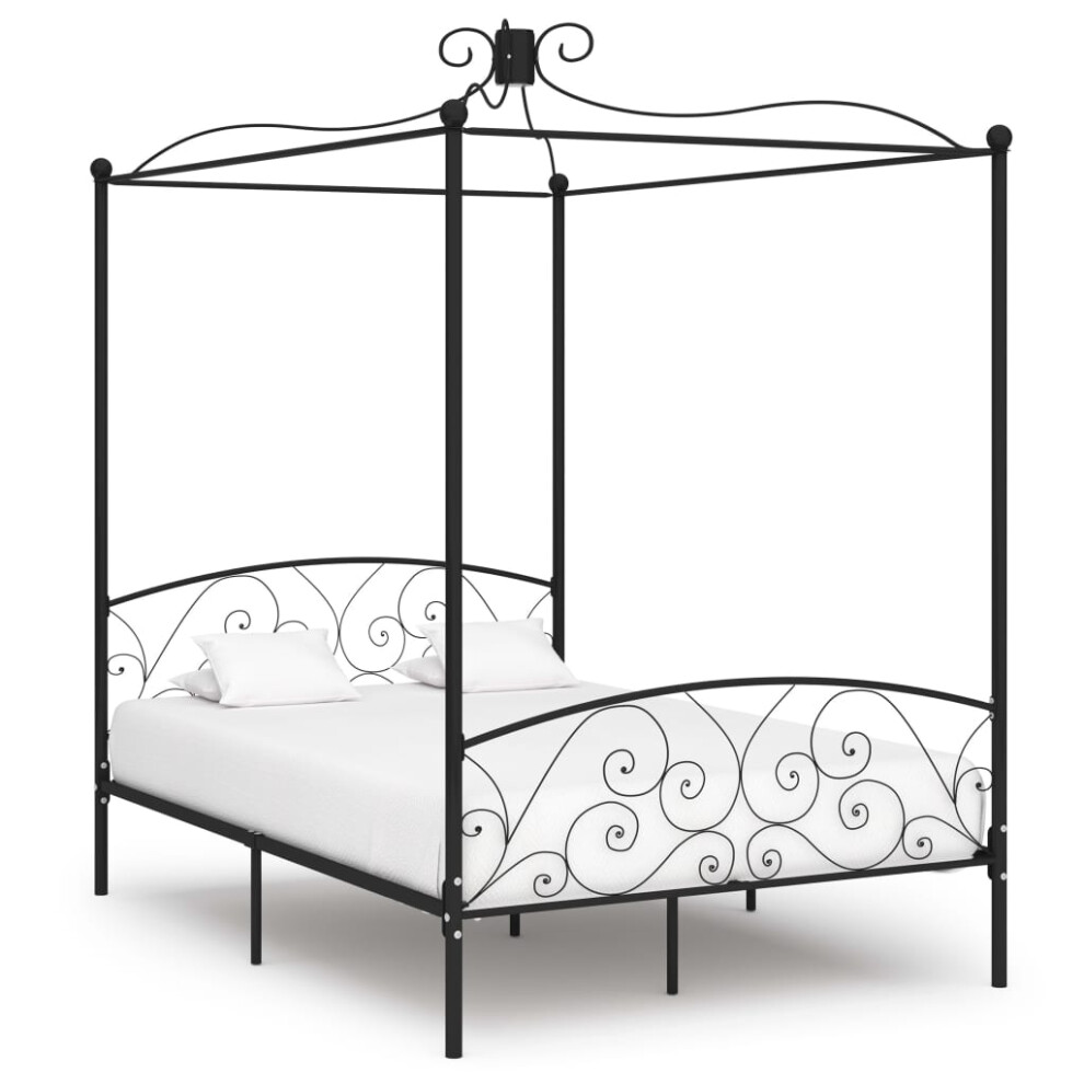 vidaXL Canopy Bed Frame Black Metal 140x200cm Bedroom Double Beds Furniture