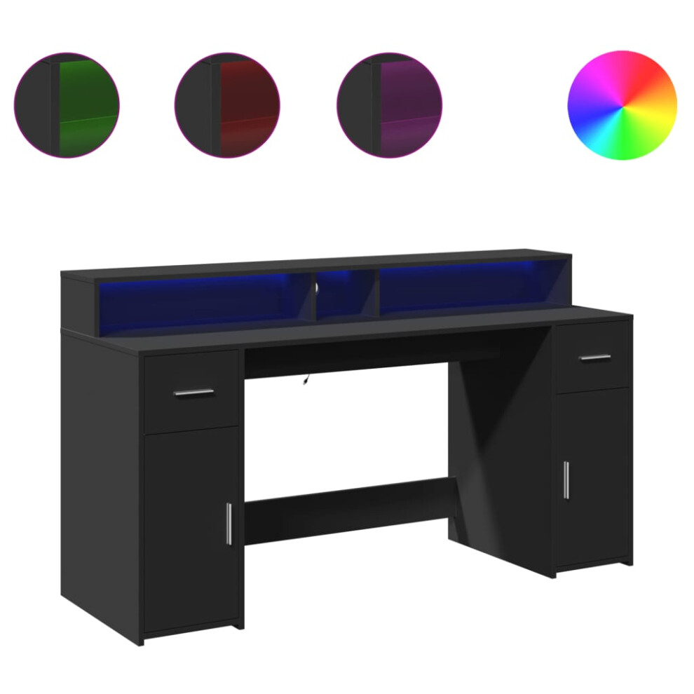 vidaXL Desk with LED Lights Writing Table Working Table Black Engineered Wood