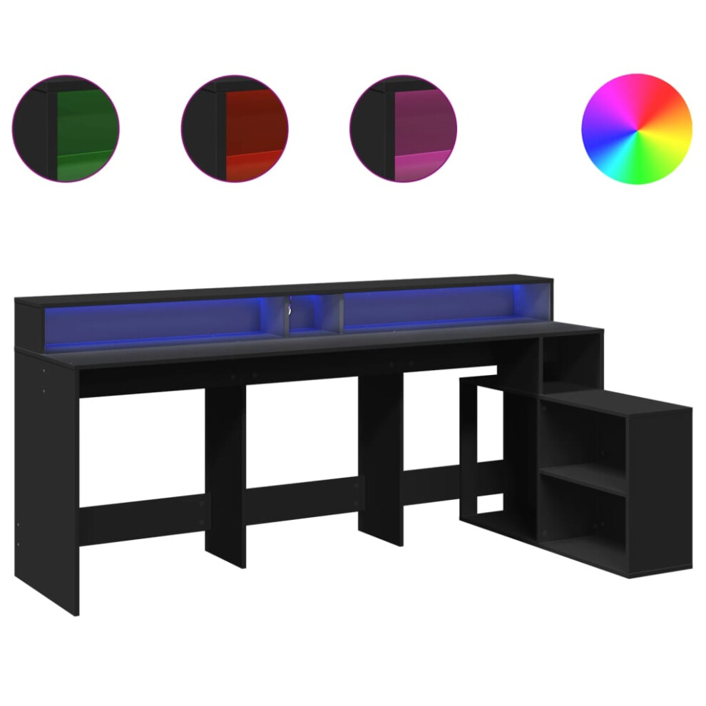 vidaXL Desk with LED Lights Writing Table Working Table Black Engineered Wood