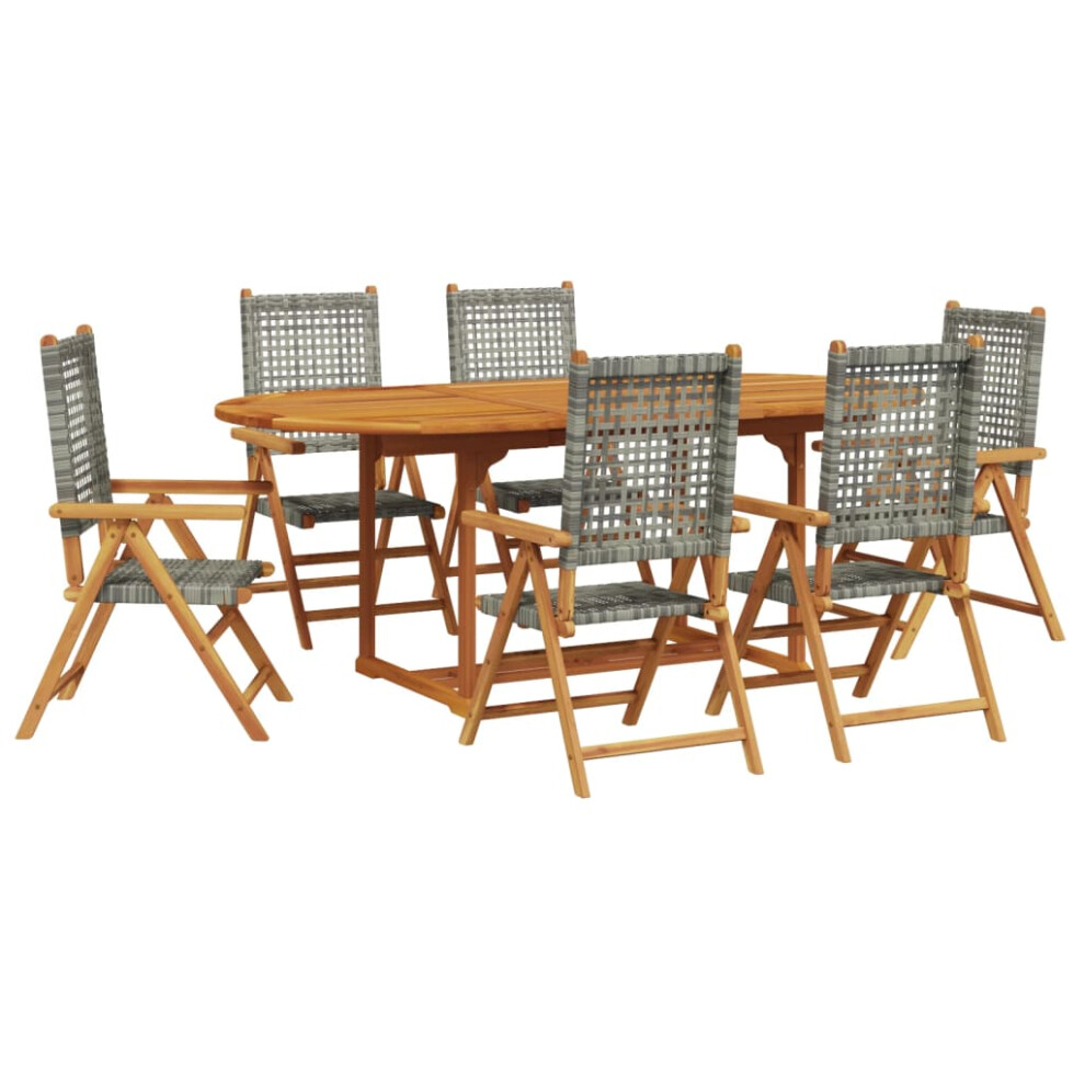 Vidaxl Garden Dining Set 7 Piece Dining Chair Grey Poly Rattan And Solid Wood