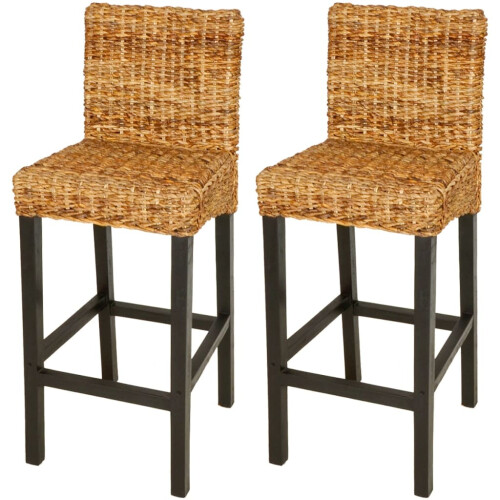 VidaXL vidaXL 2x Bar Stools Abaca Brown with Backrest Kitchen Breakfast Chair Seat