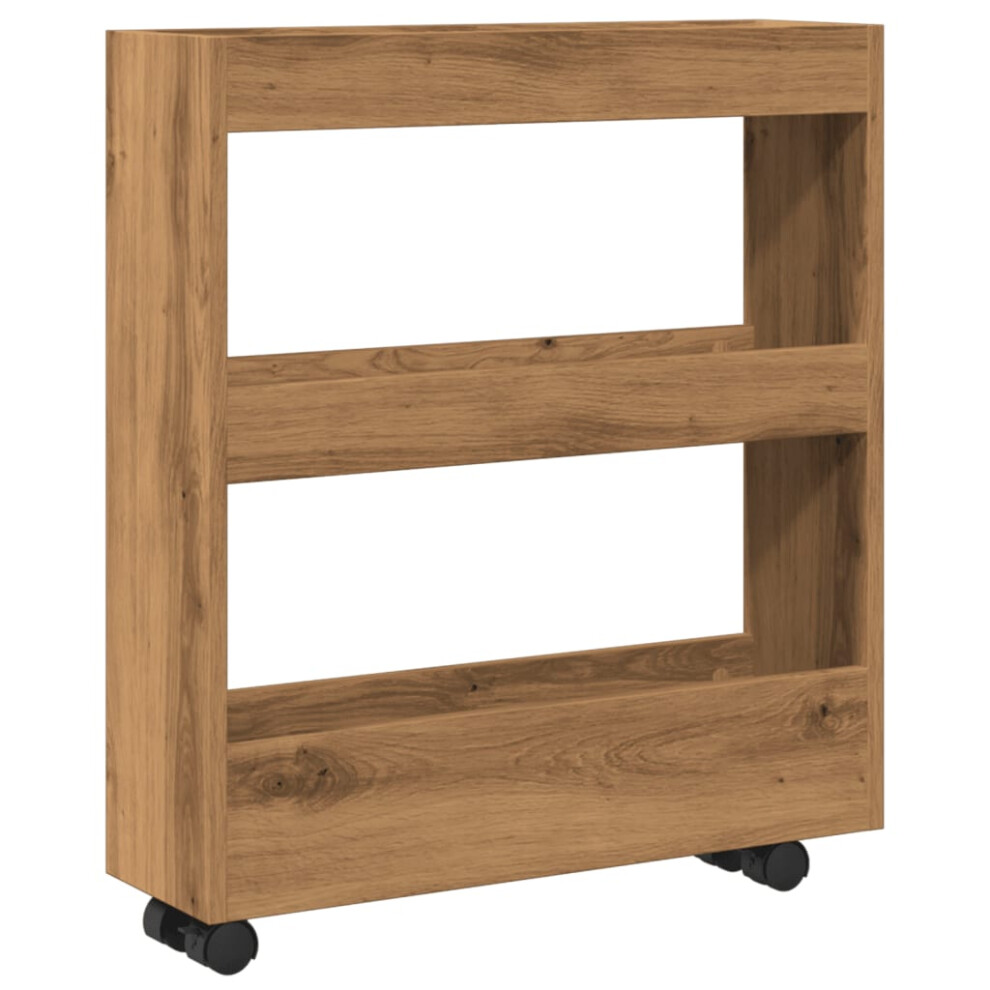 vidaXL Narrow Storage Trolley 3 Tier Rolling Cart Artisian Oak Engineered Wood