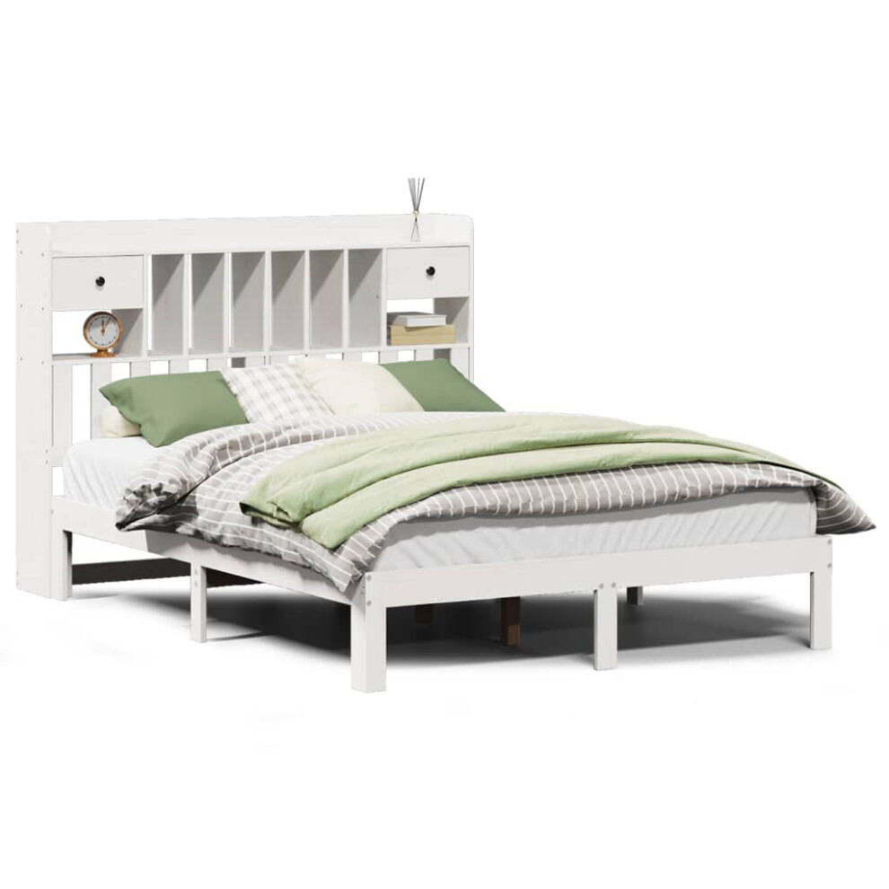 Vidaxl Bookcase Bed Without Mattress Bed Base White 140X200cm Solid Wood Pine