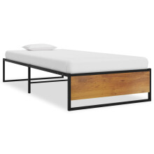 vidaXL Bed Frame Black Metal 100 cm Wooden Modern Solid Bedroom Furniture