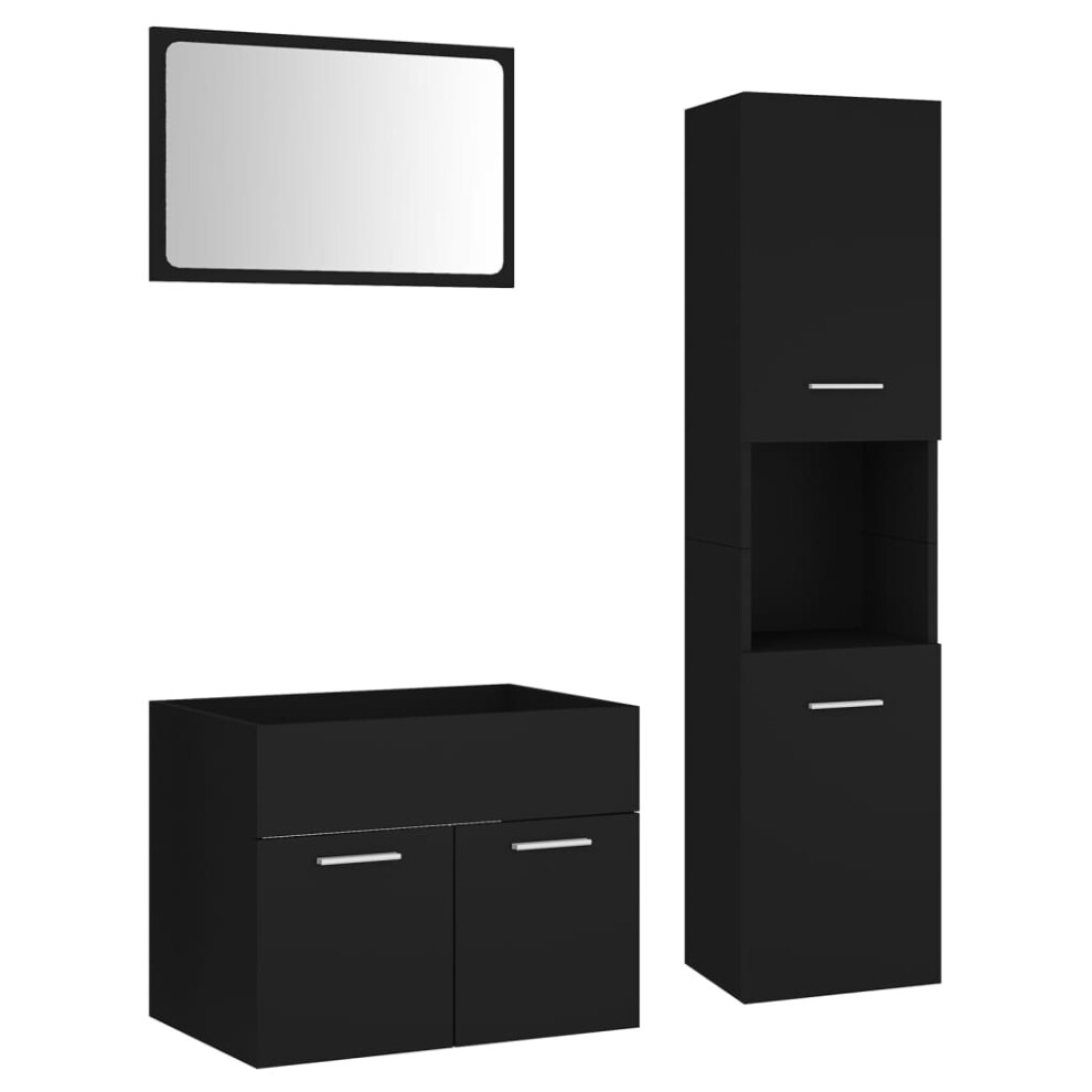 vidaXL Bathroom Furniture Set Black Engineered Wood Mirror Storage Cabinet