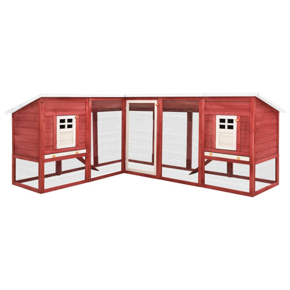 Vidaxl Solid Fir Wood Outdoor Rabbit Hutch With Run And Pet House Red/White