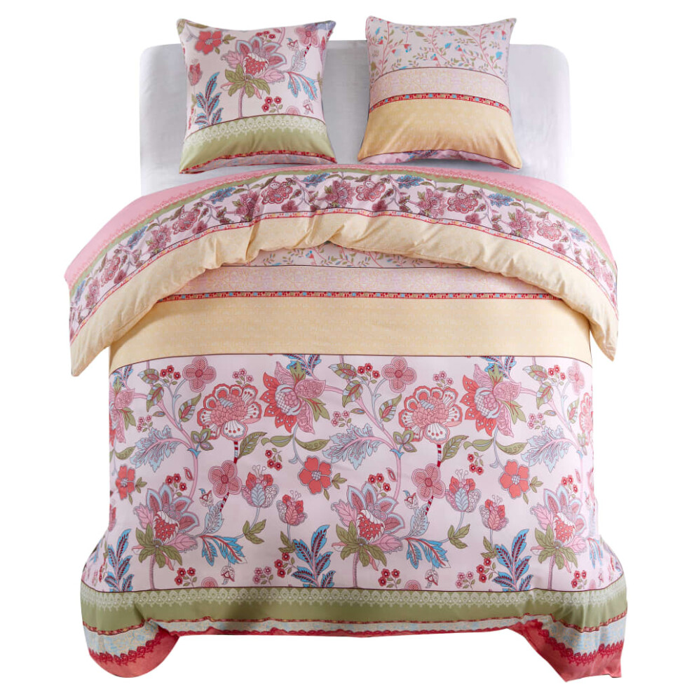 vidaXL Duvet Cover Set Duvet Slipcover Floral/Striped Pink 200x220/80x80 cm