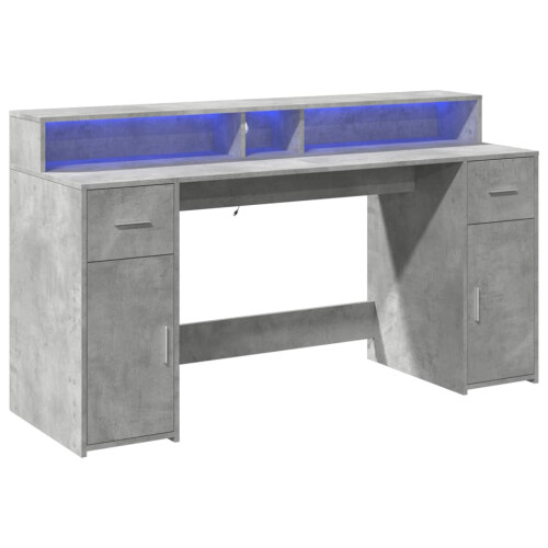 VidaXL vidaXL Desk with LED Lights Study Working Table Concrete Grey Engineered Wood 2