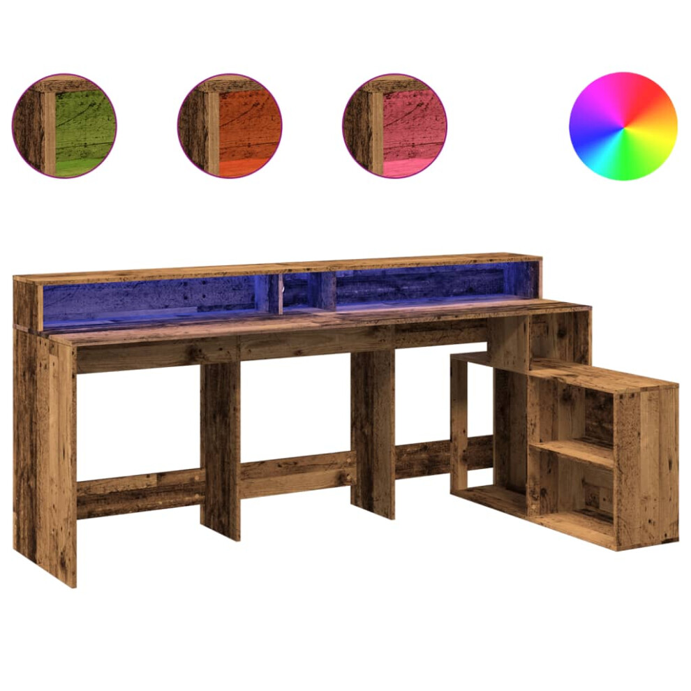 vidaXL Desk with LED Lights Writing Working Table Old Wood Engineered Wood