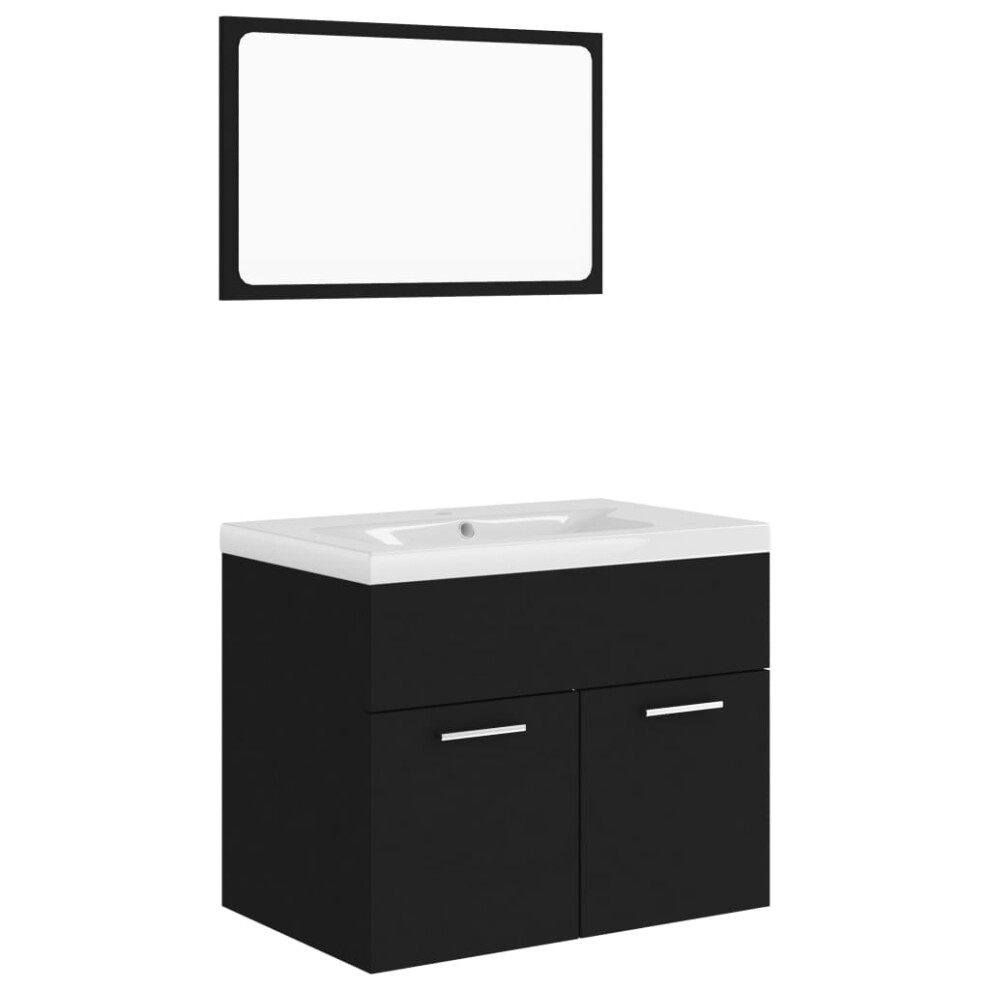 vidaXL Bathroom Furniture Set Black Engineered Wood Cabinet Washroom Basin