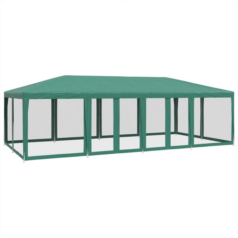 vidaXL Party Tent with 12 Mesh Sidewalls Gazebo Canopy Marquee Green HDPE