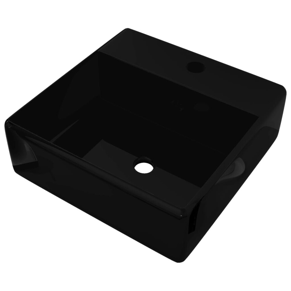 vidaXL Ceramic Bathroom Sink Basin Faucet /Overflow Hole Basin Black Square