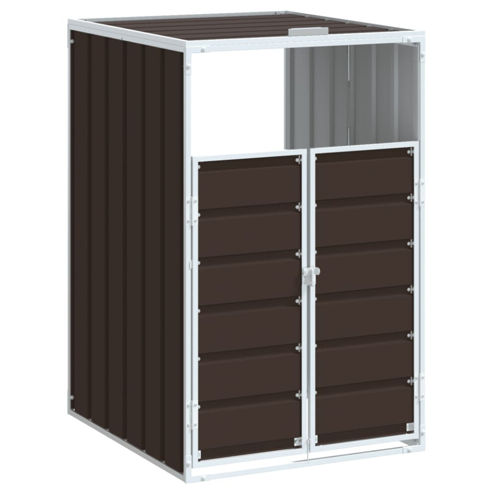 vidaXL Wheelie Bin Storage for Single Bin Garden Store Trash Cover Brown Steel