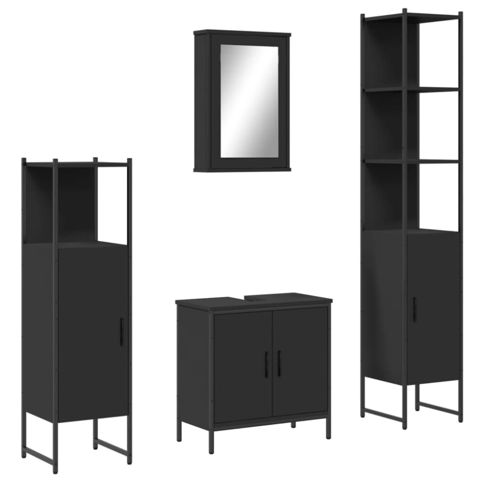 vidaXL Bathroom Furniture Set 4 Piece Mirror Cabinet Black Engineered Wood