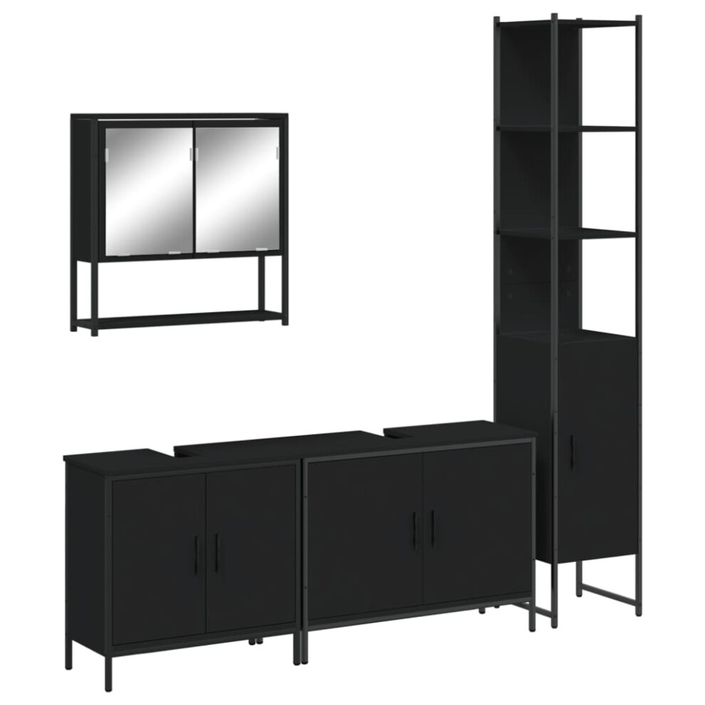 vidaXL Bathroom Furniture Set 4 Piece Mirror Cabinet Black Engineered Wood