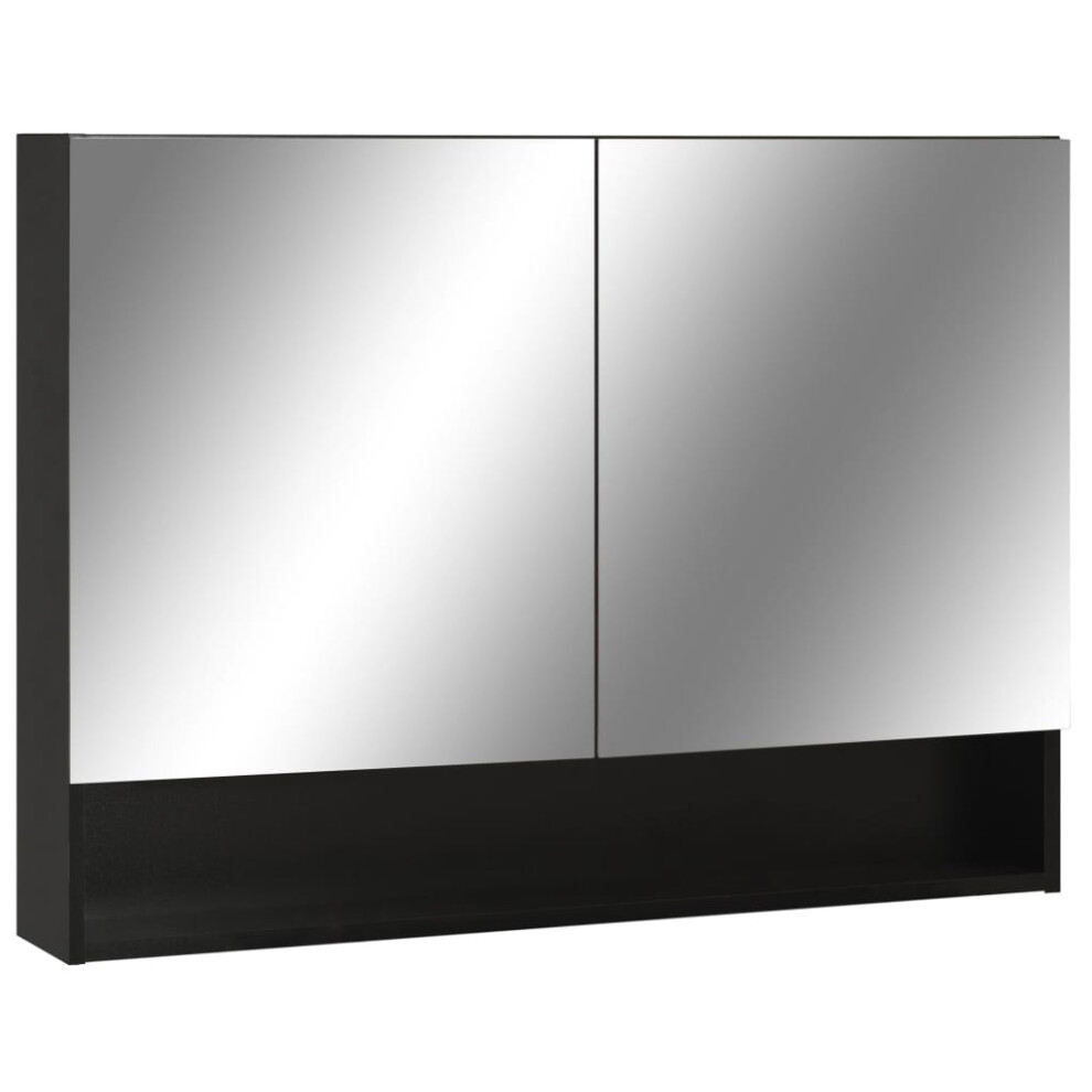 Vidaxl Led Bathroom Mirror Cabinet Black Mdf Washroom Vanity Unit Furniture