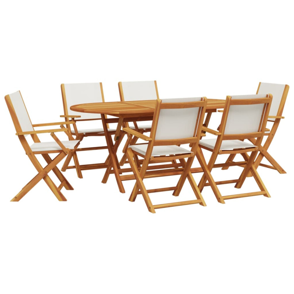 New Vidaxl Garden Dining Set 7 Piece Chairs Cream White Fabric And Solid Wood White,Cream