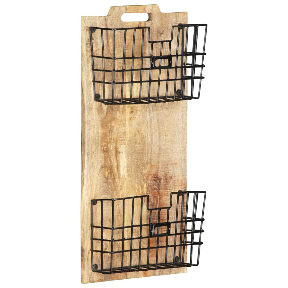 Vidaxl Solid Rough Mango Wood Wall-Mounted Magazine Rack 33X10x67cm Organiser