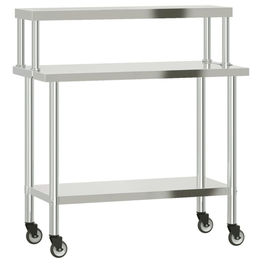 vidaXL Kitchen Work Table with Overshelf Prep Catering Table Stainless Steel