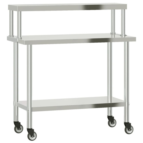 VidaXL vidaXL Kitchen Work Table with Overshelf Prep Catering Table Stainless Steel 1